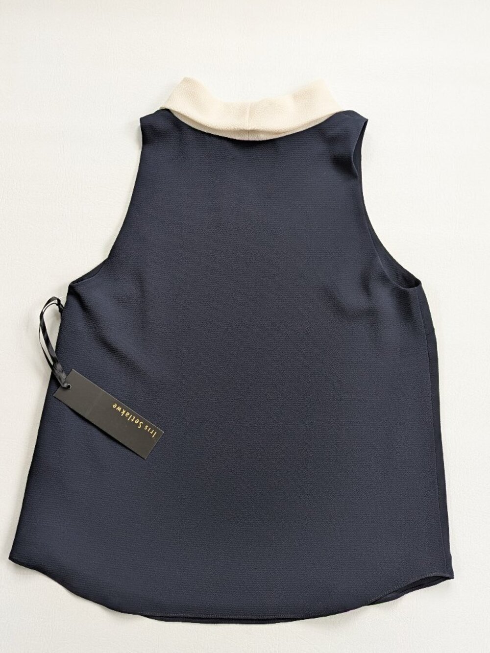NWT Iris Setlakwe Mock Neck Sleeveless Blouse Size 2 Navy Cream - Picture 6 of 13